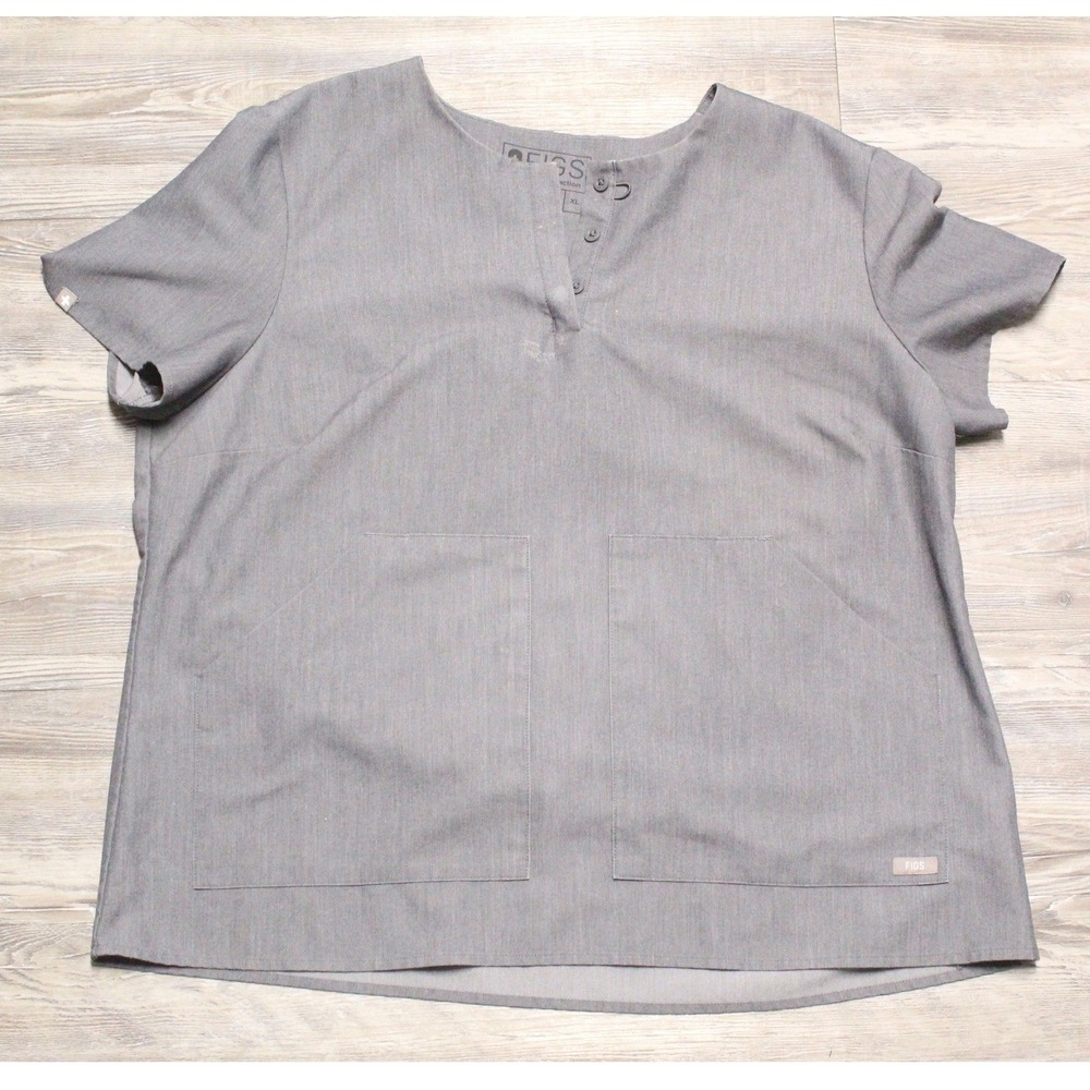 Figs Womens Heather Charcoal Gray Henley Scrub Top XL Short Sleeve Pockets